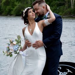 Spa On the River - After wedding photo on dock at Spa On The River