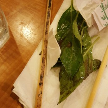 Saigon Noodle House - Expiring basil leaves and what looks like moldy chopsticks that the waitress did not find alarming. - Vietnamese Near Me - Goleta, California