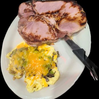 Apple Barrel Cafe - Early Bird. Ham steak, scrambled eggs with bell pepper, onion and cheese. - American Near Me - Tulsa, Oklahoma Apple Barrel Cafe - Early Bird. Ham steak, scrambled eggs with bell pepper, onion and cheese. - American Near Me - Tulsa, Oklahoma