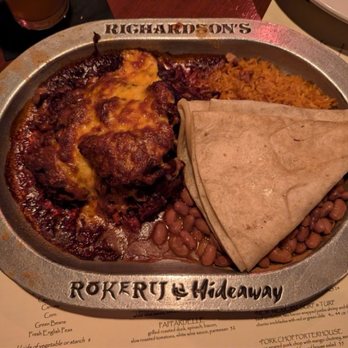 Rokerij - carne adovada: smoked pork roast simmered in red chile with rice, beans, and cheddar cheese = $21 - Seafood Near Me - Phoenix, Arizona