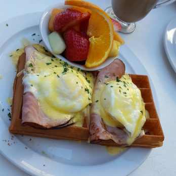 More Than Waffles - Waffles Benedict with fruit and a mocha - Breakfast & Brunch Near Me - Encino, California More Than Waffles - Waffles Benedict with fruit and a mocha - Breakfast & Brunch Near Me - Encino, California