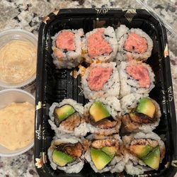 Tokyo Mandarin - Spicy tuna roll and eel avocado roll. They have the Best spicy Mayo people!! Proof- someone couldn't wait for me to take the pic