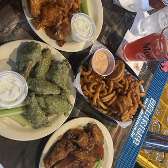 Dew Drop Inn - Left- hot garlic butter. Middle-lime cilantro tahini. Right- caramel soy glaze - Bars Near Me - Derby, Connecticut Dew Drop Inn - Left- hot garlic butter. Middle-lime cilantro tahini. Right- caramel soy glaze - Bars Near Me - Derby, Connecticut