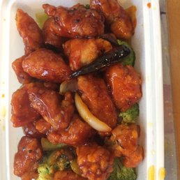 General Tso's Chicken.  Extra spicy and fresh lean cuts of chicken.