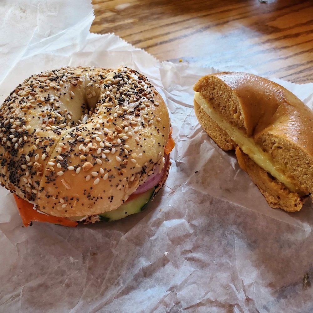 Balsam Bagels - Vegan Lox sandwich on the left. Vegan egg and cheese sandwich on the right. - Bagels Near Me - Rochester, New York