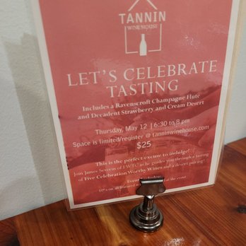 Tannin Wine House - sign for tasting - Wine Tasting Room Near Me - Cramerton, North Carolina Tannin Wine House - sign for tasting - Wine Tasting Room Near Me - Cramerton, North Carolina