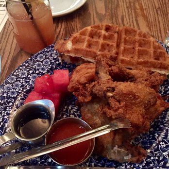 Yardbird - Chicken & Waffles & Watermelon with a Southern Peach Cocktail - Southern Near Me - Las Vegas, Nevada Yardbird - Chicken & Waffles & Watermelon with a Southern Peach Cocktail - Southern Near Me - Las Vegas, Nevada