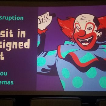 Apple Cinemas - This plays before every film. Sit in your seat or be attacked by this clown. Classy. - Cinema Near Me - Warwick, Rhode Island