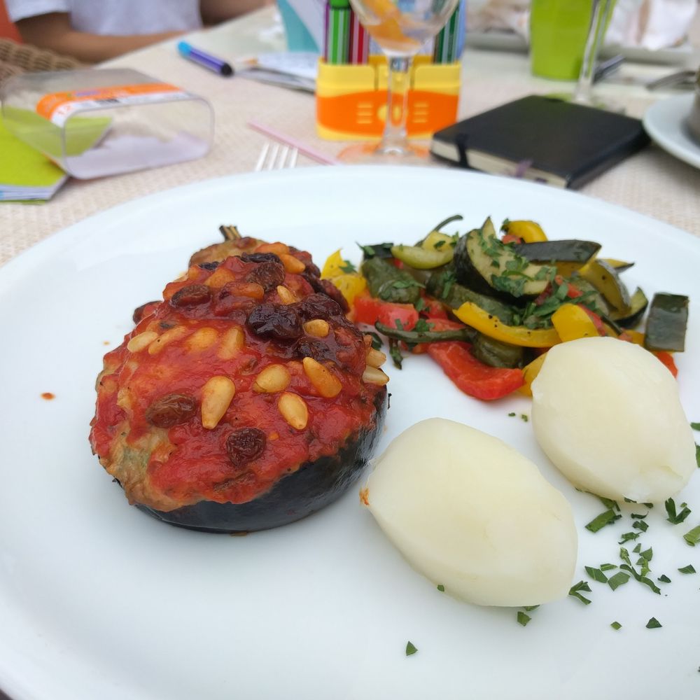 Brisas - Eggplant with monkfish from mallorca - Coffee & Tea Near Me - Puerto de Pollenca, PM Brisas - Eggplant with monkfish from mallorca - Coffee & Tea Near Me - Puerto de Pollenca, PM