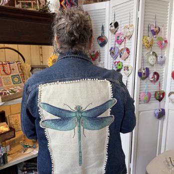 The Artisan - Jeanne in her jacket; she loves dragonflies! - Antiques Near Me - Vacaville, California The Artisan - Jeanne in her jacket; she loves dragonflies! - Antiques Near Me - Vacaville, California