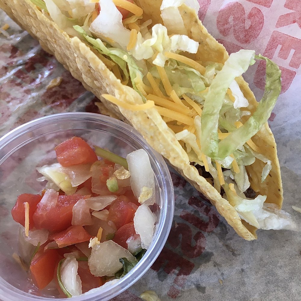Taco Bueno - Regular crispy taco and pico de gallo from condiment bar. - Tex-Mex Near Me - Owasso, Oklahoma