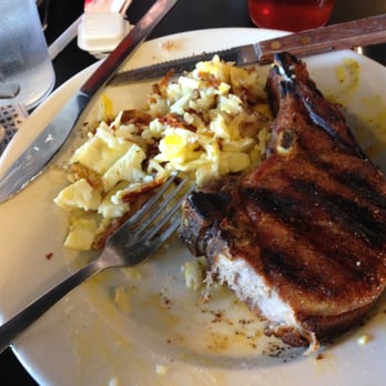 Cleaver's - Pork Chop Breakfast, eggs already mixed with hash browns. - Sandwiches Near Me - Evansville, Indiana