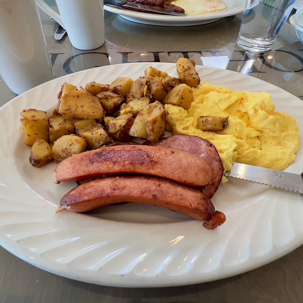 Lighthouse Cafe - Two scrambled w/home-style potatoes, Polish sausage, Canadian bacon... simple and delicious - Breakfast & Brunch Near Me - San Pedro, California Lighthouse Cafe - Two scrambled w/home-style potatoes, Polish sausage, Canadian bacon... simple and delicious - Breakfast & Brunch Near Me - San Pedro, California