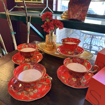 Magic Hour - Loved the vibrant red tea cups - Tea Rooms Near Me - Ojai, California
