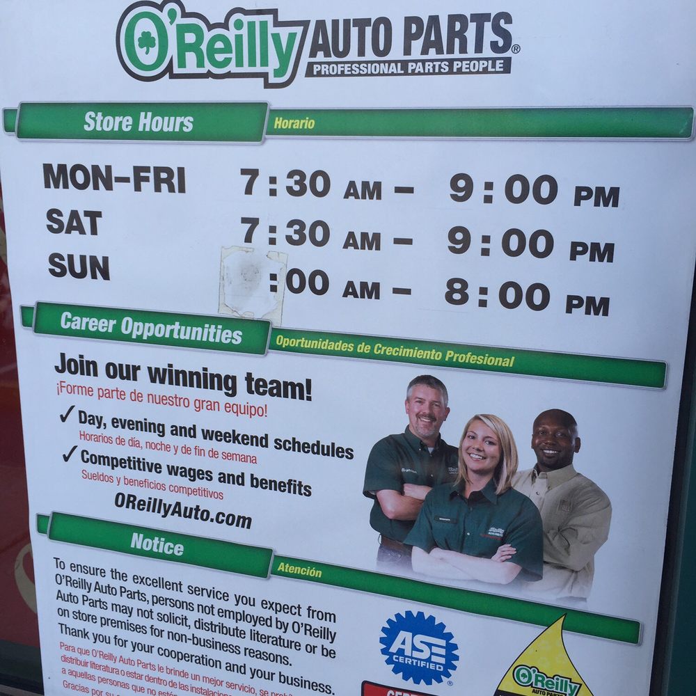O'Reilly Auto Parts - Hours of business - Auto Parts & Supplies Near Me - Ruskin, Florida O'Reilly Auto Parts - Hours of business - Auto Parts & Supplies Near Me - Ruskin, Florida