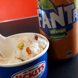 Lickits - Butterscotch flavoured with coconut sprinkles and m and ms :), tje america  version of cold rock but with custard :D
