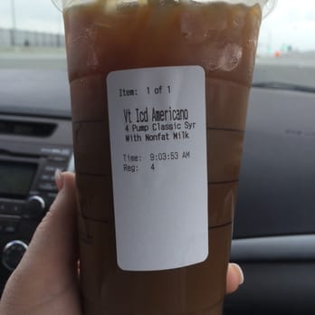 Starbucks - Venti Iced Americano 4 pumps classic nonfat milk - Coffee & Tea Near Me - Perris, California Starbucks - Venti Iced Americano 4 pumps classic nonfat milk - Coffee & Tea Near Me - Perris, California
