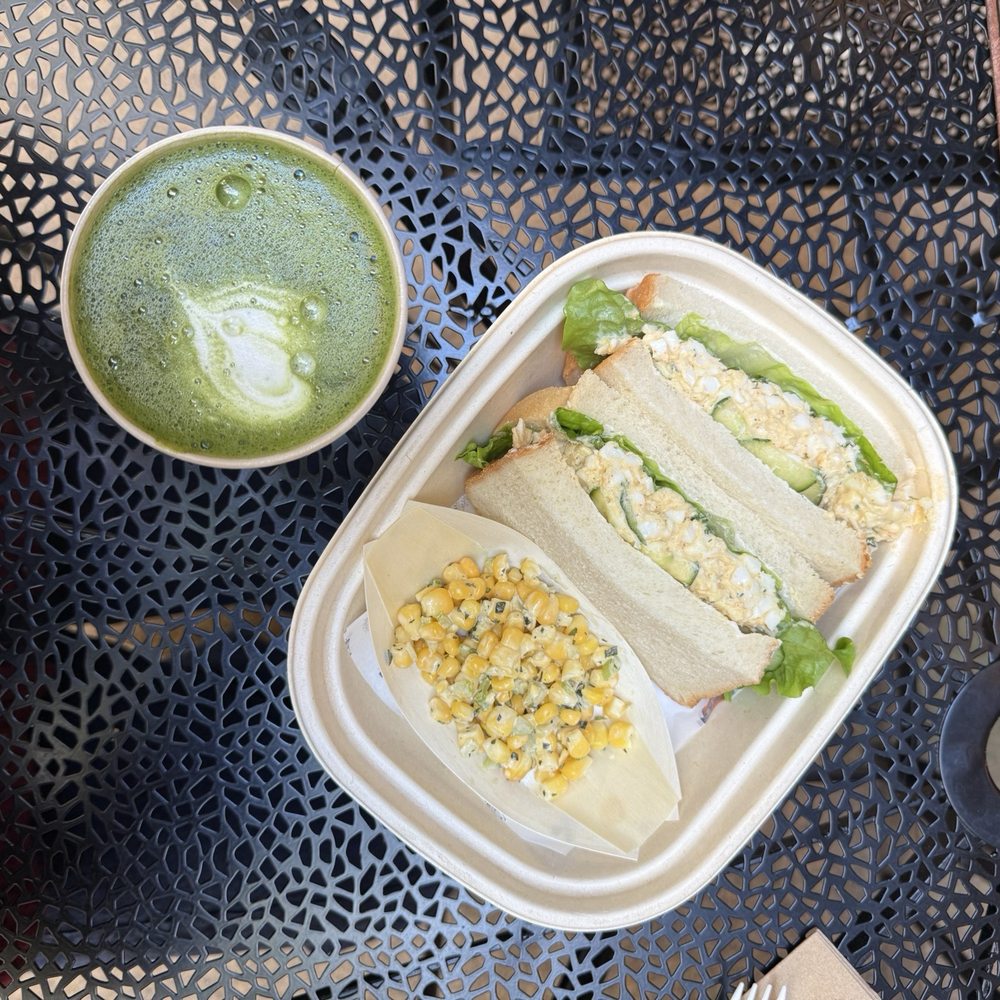 matcha latte, egg sando