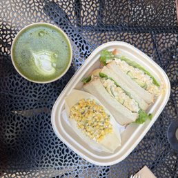 matcha latte, egg sando
