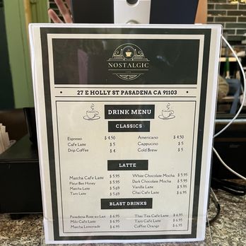 Nostalgic Cafe - Menu - Coffee & Tea Near Me - Pasadena, California