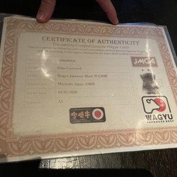 Tei-An - Certificate of authentication for wagyu beef - Japanese Near Me - Dallas, Texas Tei-An - Certificate of authentication for wagyu beef - Japanese Near Me - Dallas, Texas