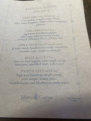 Menu photo 7 Jalisco Cantina Carlsbad, CA