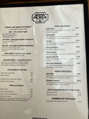 Menu photo 3 Etta Place Cidery & Taproom Torrey, UT