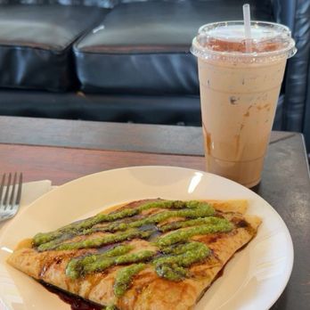 Ahava Coffee Co -Sandifur - Mt Adams Crepe and an iced Dulce de leche coffee - Cafes Near Me - Pasco, Washington