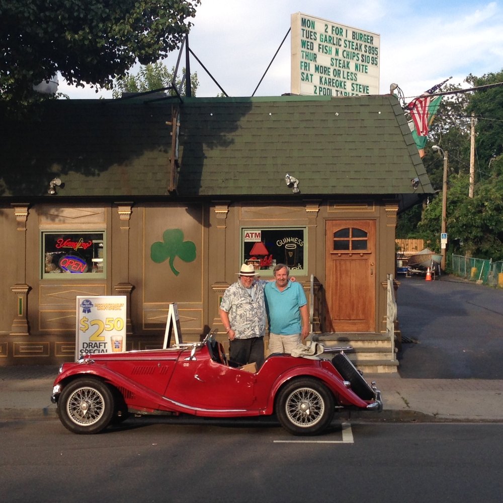 McCann's Tavern - Dr. Jim Brown's 1954 MGTF "Winston" and good friends Tom and Bob in front of McCann's Tavern. Best Steak on the Jersey Shore!! - Steakhouses Near Me - Belmar, New Jersey