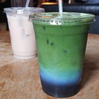 Fairgrounds Coffee and Tea - Power Flower (Jasmine & Matcha) in front and Chai Latte behind! Mhmmm. - Coffee & Tea Near Me - Chicago, Illinois Fairgrounds Coffee and Tea - Power Flower (Jasmine & Matcha) in front and Chai Latte behind! Mhmmm. - Coffee & Tea Near Me - Chicago, Illinois
