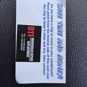911 Windshield Repair & Replacement - Card with stickers for the next time something hits my windshield. - Windshield Installation & Repair Near Me - Orange, California