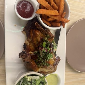 Mariposas - Half Chicken -comes with two sides. We chose Sweet Potato Fries and Side Ensalada - Peruvian Near Me - San Francisco, California Mariposas - Half Chicken -comes with two sides. We chose Sweet Potato Fries and Side Ensalada - Peruvian Near Me - San Francisco, California
