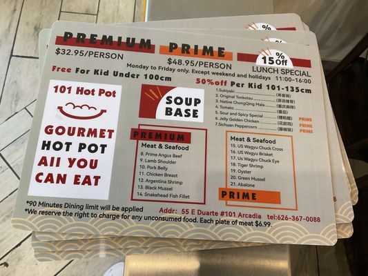 Menu photo 4 101 Pot All You Can Eat Arcadia, CA