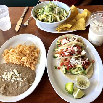 Taquitos Mexican - "El Vegetariano Bowl w/Chips, 3 Veggie Taco's, Horchata iced beverage and a side of re-fried beans & rice. - Mexican Near Me - St Petersburg, Florida Taquitos Mexican - "El Vegetariano Bowl w/Chips, 3 Veggie Taco's, Horchata iced beverage and a side of re-fried beans & rice. - Mexican Near Me - St Petersburg, Florida