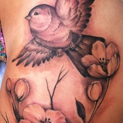 Identity Tattoo - Bird and Flowers by Shawn Hebrank, freshly done. He did such an awesome job!