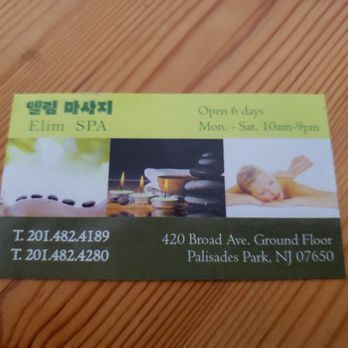 Elim Spa - Biz card - Massage Near Me - Palisades Park, New Jersey