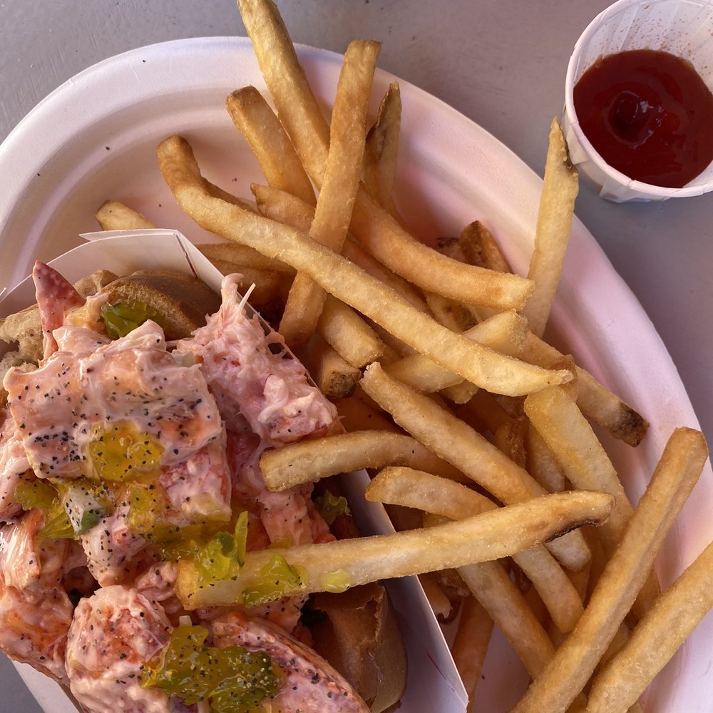 J T's Seafood - Lobster salad roll with fries - Seafood Near Me - Brewster, Massachusetts J T's Seafood - Lobster salad roll with fries - Seafood Near Me - Brewster, Massachusetts