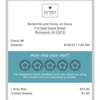 Buttermilk and Honey - Digital Receipt - Cafes Near Me - Richmond, Virginia Buttermilk and Honey - Digital Receipt - Cafes Near Me - Richmond, Virginia