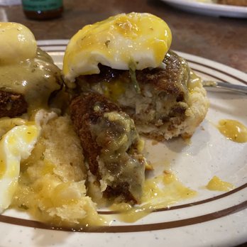 Dwyer's Cafe - Crab cake Benedict on Biscuit - Cafes Near Me - Lafayette, Louisiana