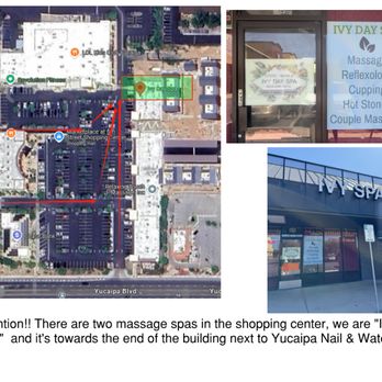 Ivy Day Spa - There are two massage spas in the shopping center and some customers may get confused with the two. Please refer to the map. - Massage Near Me - Yucaipa, California Ivy Day Spa - There are two massage spas in the shopping center and some customers may get confused with the two. Please refer to the map. - Massage Near Me - Yucaipa, California