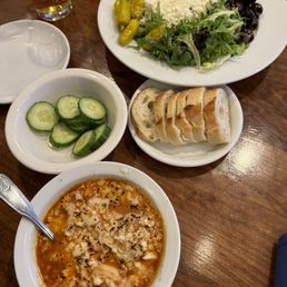 Shrimp saganaki and Greek salad Shrimp saganaki and Greek salad