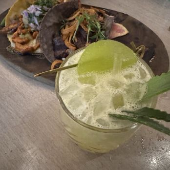 Cantina Monarca - My fav marg with a green Jell-O shot topper, skirt and chicken taco - Cocktail Bars Near Me - Bellevue, Washington Cantina Monarca - My fav marg with a green Jell-O shot topper, skirt and chicken taco - Cocktail Bars Near Me - Bellevue, Washington