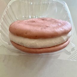 Strawberry Whoopee Pie with cream cheese filling. Strawberry Whoopee Pie with cream cheese filling.