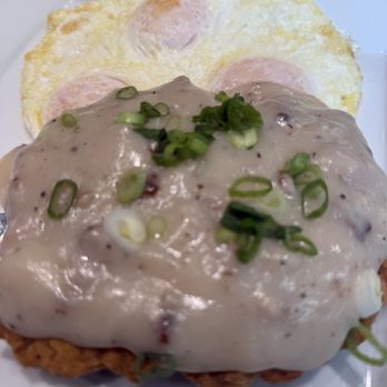 & Waffles - Country fried steak with medium eggs - Breakfast & Brunch Near Me - Long Beach, California