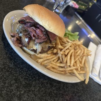 Lester's - Pastrami, burger, Swiss and grilled onions with fries! - Burgers Near Me - St. Louis, Missouri