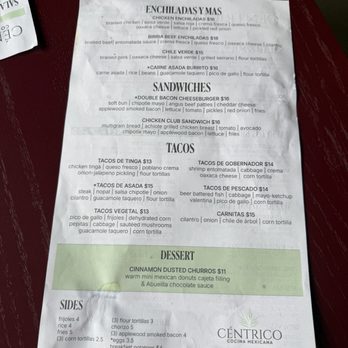 Centrico - Menu - June 2026 - Mexican Near Me - Phoenix, Arizona