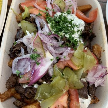 Mazra - Mezza Fries ($12) with steak - Middle Eastern Near Me - San Bruno, California Mazra - Mezza Fries ($12) with steak - Middle Eastern Near Me - San Bruno, California