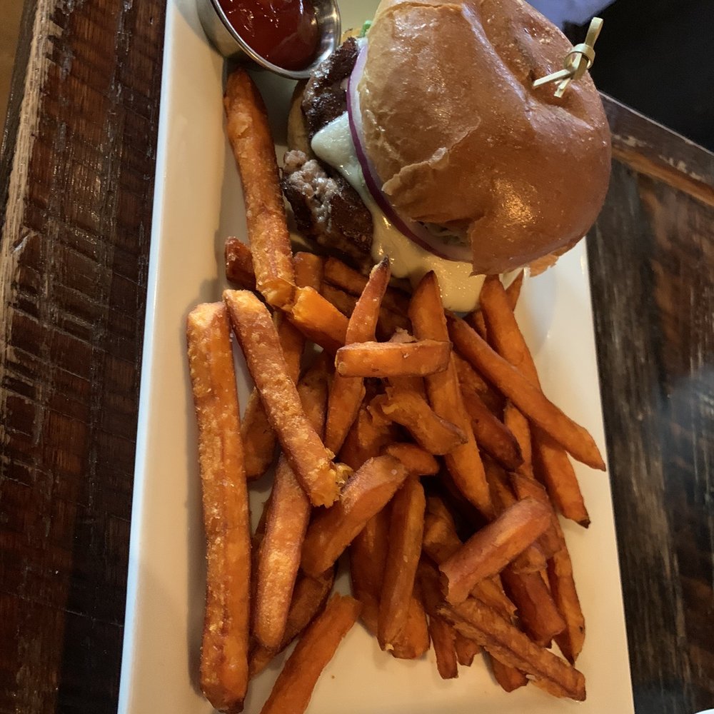 Sitting Duck Tavern - Turkey Burger with sweet potato fries - Bars Near Me - Trumbull, Connecticut Sitting Duck Tavern - Turkey Burger with sweet potato fries - Bars Near Me - Trumbull, Connecticut