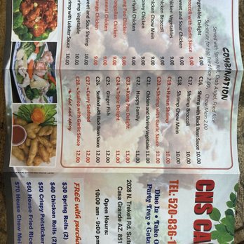 CNS Cafe - Backside of menu - Chinese Near Me - Casa Grande, Arizona