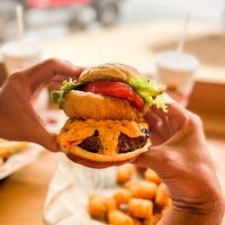 PorterHouse Burger Co - BYO with pimento cheese and an onion ring!